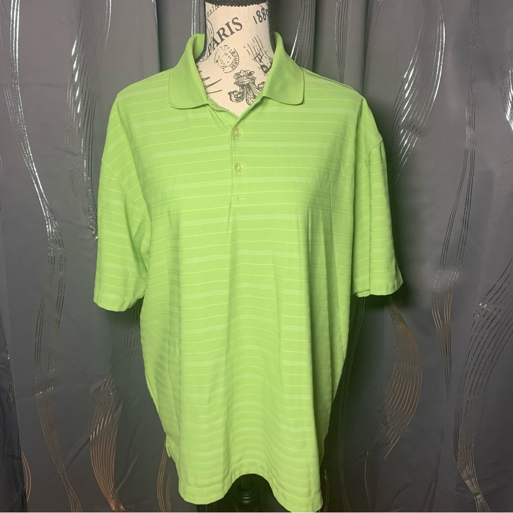 Nike Golf Dri Fit Mens Green Striped Short Sleeve Polo Shirt Size Large